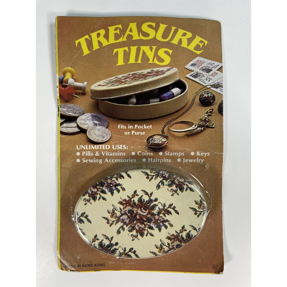 Vintage Treasure Tins Small Flower Printed Oval Tin Beige
